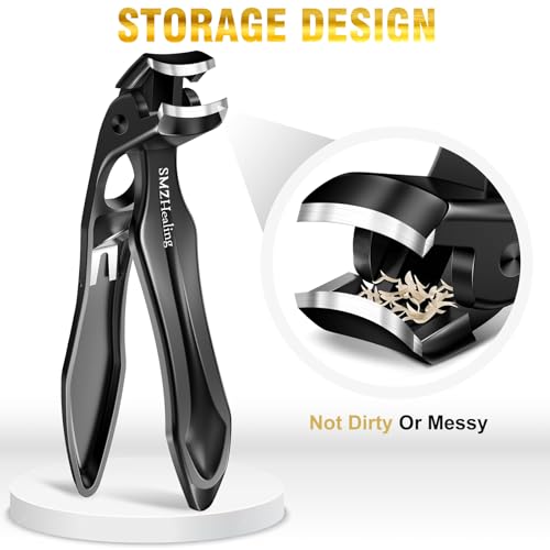 Wide Jaw Opening Toenail Clippers for Men Thick Nails for Seniors | Angled Head Heavy Duty Toe Nail Clippers Fingernail Clipper with Catcher Long Handle - color: 2pcs Black & Sliver