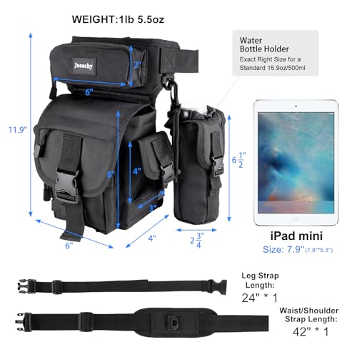 Jueachy Drop Leg Bag for Men Tactical Metal Detecting Thigh Pack with Water Bottle Pouch - color: Black