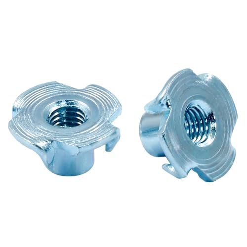 Hitefu M5 X 8mm T-Nut, 4 Pronged, Zinc Plated, 60Pcs | Tee Nuts Threaded Insert, For Table Legs, Rock Climbing Wall, Woodwork Holds, Wood Cabinetry - size: M5-8 (60Pack)