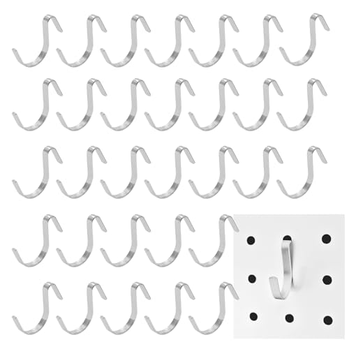 Pegboard J Hooks Silver 40pcs Peg Board Metal Tool Hangers for Garage Craft | 1/4" Pegboard Accessories, Stainless Steel Hooks, Adjustable J Hook for Slot Panels, Wire Shelves, Garage Racks, Grid Walls - style: 40pcs Silver J Hooks