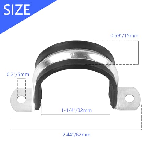 1-1/4 Inch Reinforced Rigid Pipe Strap, 2 Holes U Bracket Cable Clamp Hanger, Rubber Cushioned Insulated Clamp, Conduits Strap Clamps for Pipe Fixing on Various Surfaces, 10 PCS(32 mm) - size: 1-1/4 inch (10 pcs)