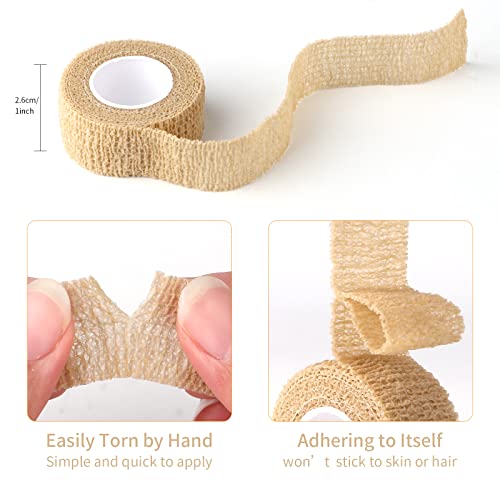 12pc-1 Inch Wide Skin Colour Elastic Self- Adhesive Bandage Finger Tape,Bandage Wrap for Wrist and Ankle,Chair and Table Legs to Reduce Friction and Noise - color: Skin Colour 12pcs