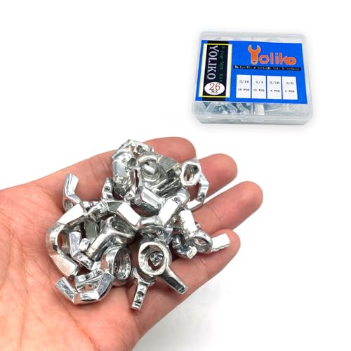 26 Pcs 4 Sizes 3/16",1/4",5/16",3/8" Wingnuts, Quality Carbon Steel Wing Nuts Sliver Zinc Plated Fasteners Parts Butterfly Nut, Hand Twist Tighten Hardware Nuts Butterfly Wing-Nut Assorted Kit - size: 4 Sizes (3/16", 1/4", 5/16", 3/8") - 26 Pcs