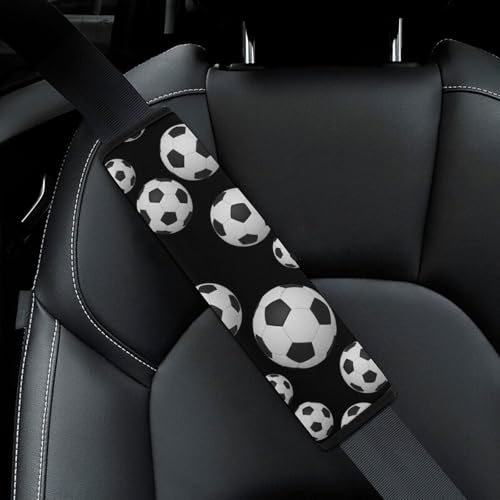 2 Pack Sport Soccer 3D Black White Car Seat Straps Shoulder Pads Universal Fit Neck Strap Covers for Adults and Children, All Vehicles, Pressure Relief - color: Pattern 996