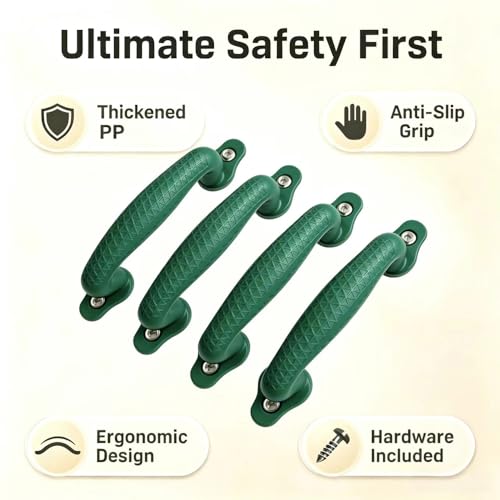 Non-Slip Playground Safety Handles, Green Playset Grips, 4 Pack | Heavy-Duty Playset Handles for Indoor & Outdoor Fits Treehouse, Playhouse, Climbing Frame. Screws Included - color: Green-4pack