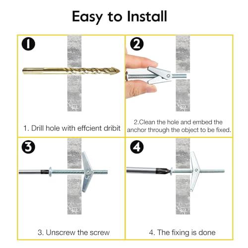 Toggle Bolts 1/8", 20pcs Butterfly Toggle Anchors for Drywall, Mental Hollow Wall Anchors, HOME MASTER HARDWARE Toggle Bolt and Wing Nut Set - size: 1/8"(30pcs)