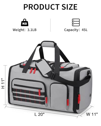 Gym Bags for Men Women, 45L Sports Travel Duffle Bag with Shoe Compartment, 3 in 1 Weekener Overnight Backpack with Wet Pocket, Grey - color: Grey