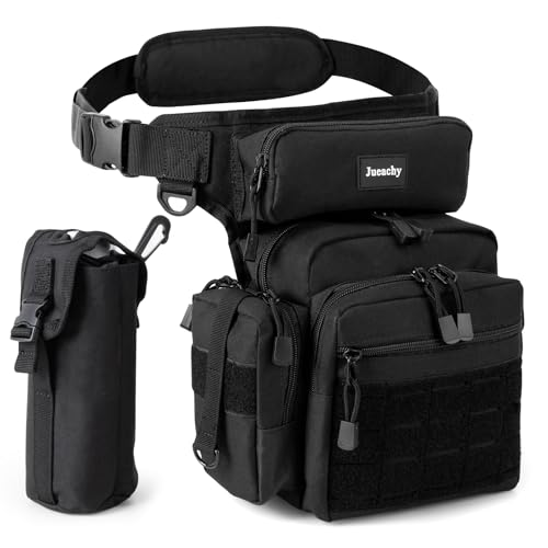 Jueachy Drop Leg Bag for Men Tactical Metal Detecting Thigh Pack with Water Bottle Pouch - color: Black Updated