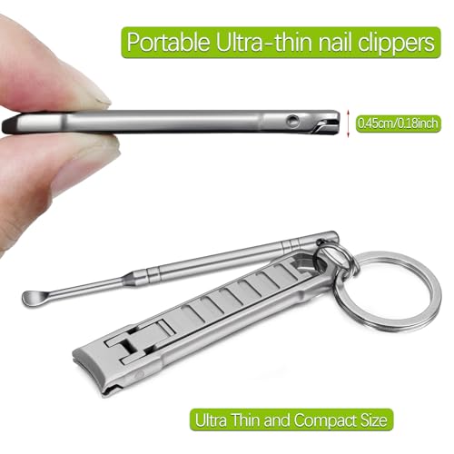 Ultra Thin Keychain Fingernail Clipper, 0.4cm Slim 20g Lightweight Foldable Nail Trimmer with Ear Pick and Integrated Nail File Set for Men, Adults Portable Daily Travel Carry - color: Set a