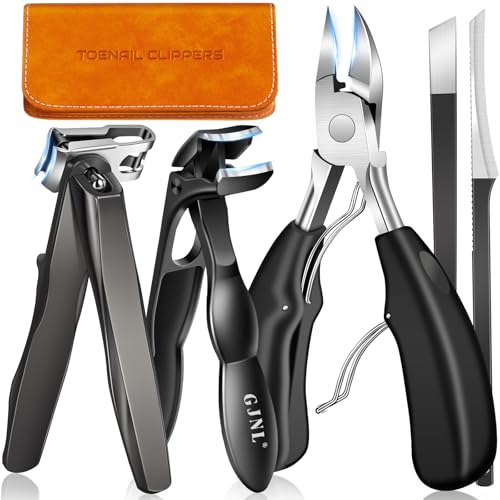Toenail Clippers for Thick Toenails, Angled Head Toe Nail Clippers with Catcher, 360° Rotating Nail Clippers for Men, 37mm Wide Opening Nail Cutter for Ingrown Toenails, 5PCS Seniors Foot Repair Set