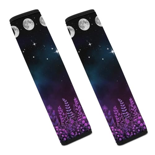 1 Pair Lavender Moon Phase Floral Seat Belt Shoulder Pad Soft Padded Seat Belt Cushion for Adult Use, Stroller Pushchair High Chair, Pressure Relief - color: Pattern 1071