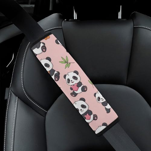 2PCS Cute Panda Leaves Pink Print Car Seat Belt Pad Universal Fit Seat Belt Covers Cushion for Kids, Car Seats Pushchair Strollers High Chair Pushchair, Easy Install (No Tool) - color: Pattern 1065