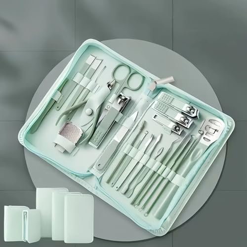 Luxury 22-in-1 Professional Manicure Set - Premium Stainless Steel Nail Clippers & Grooming Kit with Elegant Leather Travel Case - Green - color: Green, size: 22PCS