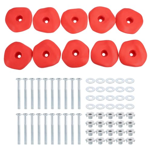 PATIKIL Rock Climbing Holds, Climbing Rock Wall Grips Play Set Climber Attachments with Single Holes for Playground - color: Red, style: Red-C