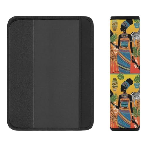 2 Pack Black Woman Ethnic Afro African Traditional Exotic Tribal Car Seat Belt Pad Soft Padded Automotive Seat Belt Protector for Child, Stroller Pushchair High Chair, Shock Absorption - color: Pattern 664
