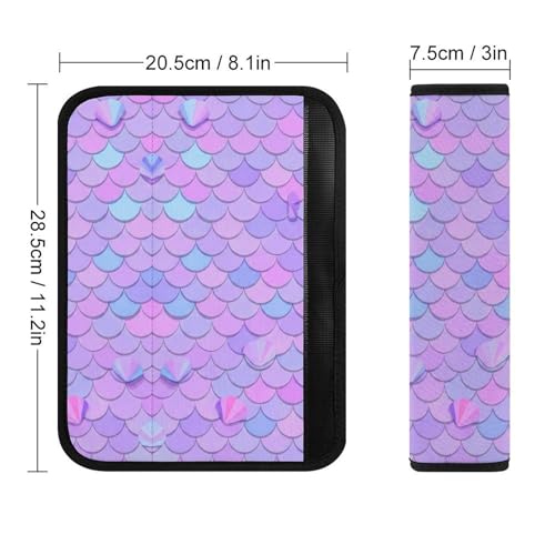 2 Piece Soft Padded Car Seat Belt Pad for Elderly Support, Stroller Pushchair High Chair, Purple Mermaid Scale Shoulder Harness Cover, Shock Absorption - color: Pattern 713