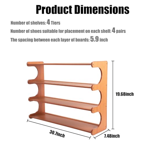 Shoe Rack,4 Tier Shoe Organizer Storage Shelf,Bamboo Narrow Shoe Closet,Small Space Shoe Rack,for Entryway Closet 30.7×7.48×19.3inch - size: 4 Tier-30.7" Wide