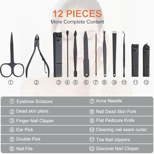 Nail Kit, Manicure Kit, Nail Care Kit for Men, Manicure Pedicure Set, Nail Clippers Toenail Clippers Kit, Professional Manicure Kit Pedicure Kit, Leather Color Travel Case, Set of 12. - color: Leather Color