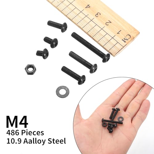 486 Pcs M4 Screws Assortment Kit, Metric Nuts and Bolts Assortment Kit, Hex Socket Button Head Cap Screw Bolts and Nuts Kits, Hex Socket Screw Set, Machine Screws Set, with Spanner(Black) - size: M4