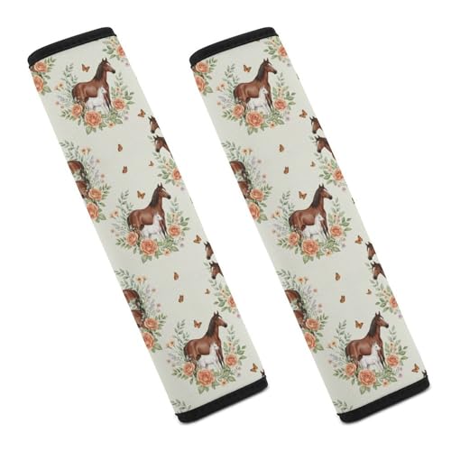 2 Pack Rose Pony Flower Horse Car Seat Belt Pad Soft Padded Seat Belt Cushion for Child, Stroller Pushchair High Chair, Shock Absorption - color: Pattern 499