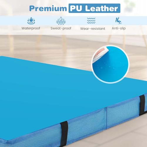 Goplus 4" Thick Folding Gymnastic Mat, Thickened Bi-Fold Fitness Mat with Carrying Handles & PU Leather Cover, Home Gym Tumbling Mat for Stretching, Pilates, Aerobics Workouts - color: Blue