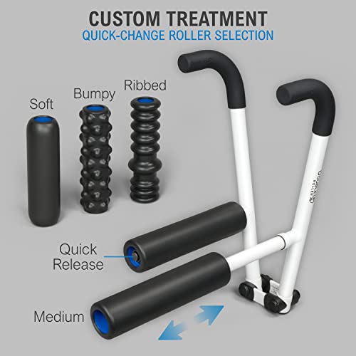 DoubleUP Roller D5 Leg & Arm Massager, Metal Frame, 5 Rollers & Case, White | 3X Lever-Action Pressure Control. 5 Quick-Change Rollers + Storage Case. IT Bands, Calves, Quads, Hamstrings, Thighs, Arms. - color: White