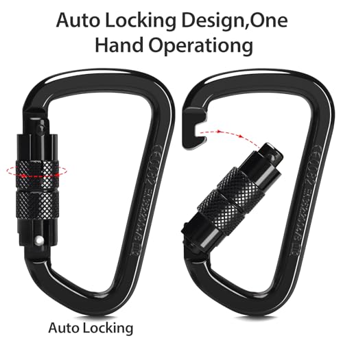 30KN Auto Locking Carabiner Clip Twist Lock Heavy Duty Carabiner for Climbing Rock Tree Rappelling Mountaineering Rescue Arborist Aerial Large Carabiners,D-Shaped,2PACK