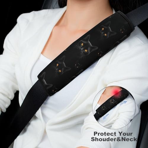 2 Pack Gothic Black Cat Car Seat Belt Pad Breathable Shoulder Harness Cover for Adult Use, Stroller Pushchair High Chair, Pressure Relief - color: Pattern 670