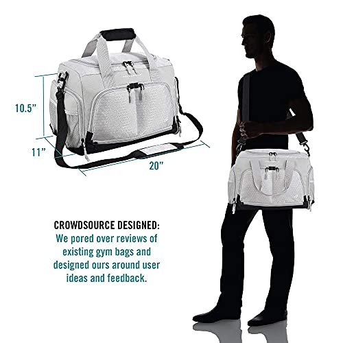 Ultimate Gym Bag 2.0: The Durable Crowdsource Designed Duffel Bag with 10 Optimal Compartments Including Water Resistant Pouch - color: Silver, size: Medium (20")