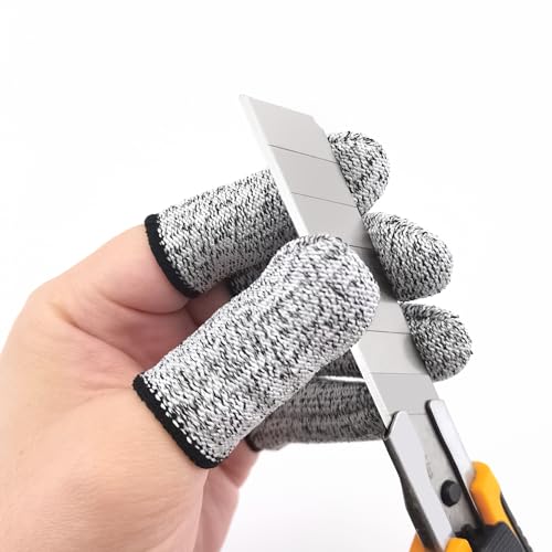 Quacc 10 PCS Breathable Cut Resistant Finger Cots Fingertip Protection Gloves Reusable Thumb Protectors for Kitchen, Work, Carving (Gray)