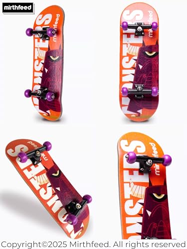 32mm Pro Fingerboard Complete Set | Bearing Wheels | 5 Ply Maple Deck | Anti Skid Grip Tape | Complimentary Tool | Concave Shape - color: Mini Finger Skateboard E : Monstrous Mash