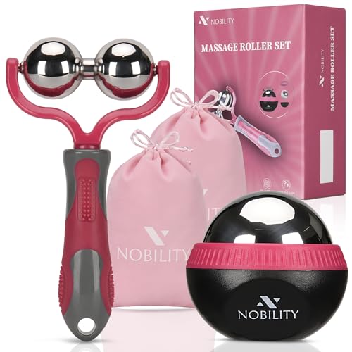 Nobility Massage Ball Roller– Ice Cold and Hot for Deep Tissue and Sore Muscle Relief of Stiffness and Stress, Body, Neck, Back, Foot, Plantar Double Pink - color: Pink