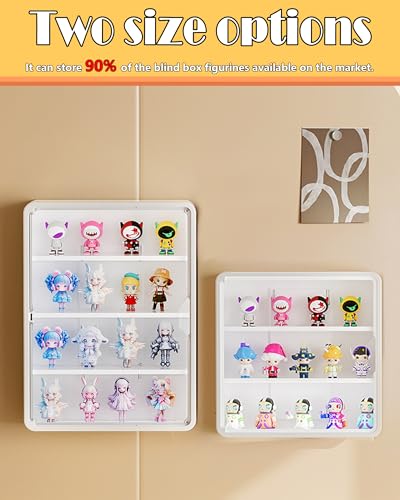 Wall Mounted Display Case for Figures, 15.75" High, Shadow Box with Shelves | Hanging Trinket Display Shelf for Collectibles Action Doll Blindboxes, 4-Layer White Shelf with Clear Magnetic Door 1 Pack - color: White Box