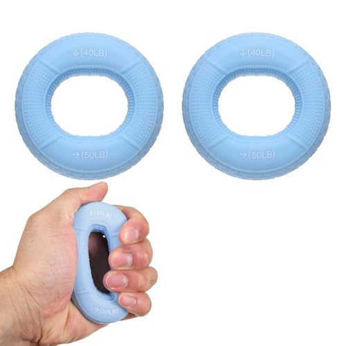 Silicone Ring Grip Strength Trainer with Finger Extension Band, Hand Grip Strengthener Forearm Trainer - color: Sky Blue, size: 40-50LB