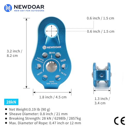 Fixed Plate Micro Pulley,28KN CE Certified General Purpose Small Aluminum Rope Pulleys for Climbing/Aloft Work/Rappelling/Rescue Etc - color: One Unit (28KN Pulley Blue)