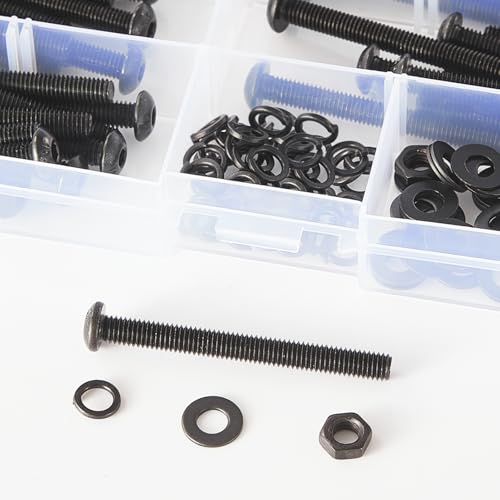 200 PCS M5 x 30mm 35mm 40mm 45mm 50mm, Button Head Socket Cap Screws Bolts Washers Nuts Assortment Kit, 10.9 Grade Alloy Steel, Black Oxide Finish, Metric Allen Hex Drive - size: Button M5x30/35/40/45/50 mm