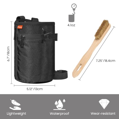 MoKo Climbing Chalk Bag with Brush for Rock Climbing, 2 Zippered Pockets | Waterproof nylon with soft lining, includes brush, 2 zippered pockets, drawstring + adjustable belt, for rock climbing