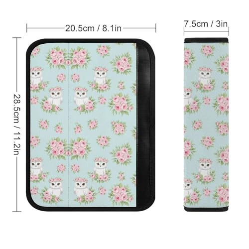 2 Pack Crown Pink Roses Light Blue Owl Floral Seat Belt Cover Universal Fit Seat Belt Cushion for Kids, Stroller Pushchair High Chair, Neck and Shoulder Support - color: Pattern 422
