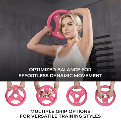 RitFit AURASPIN Olympic Grip Plates, Easy-Grip Curved Design for Home Gym | PU Coated with Curved Grip, Tri-Hole Design for Balanced Lifting, Olympic 2-Inch Bore for Home Gym