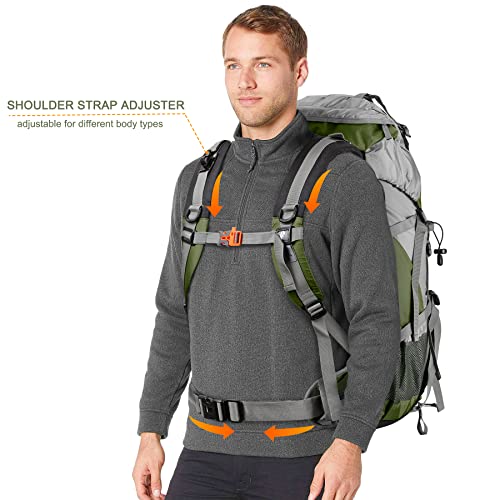 Loowoko 50L Hiking Backpack, Waterproof Camping Essentials Bag with Rain Cover, 45+5 Liter Lightweight Backpacking Back Pack - color: Green
