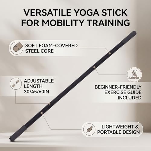 ZJchao Adjustable Yoga Stick Exercise Stretching Mobility Bar 3 Lengths 30 45 60 Inches with Full Foam Sleeve for Home Gym Pilates Flexibility Training