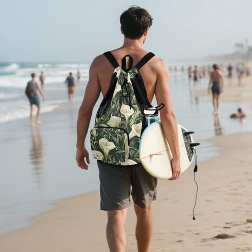 Drawstring Bags For Men Women Climbing Gym Bag With Inside Pockets String Back Pack Waterproof Retro Vintage Calla Lily Flowers
