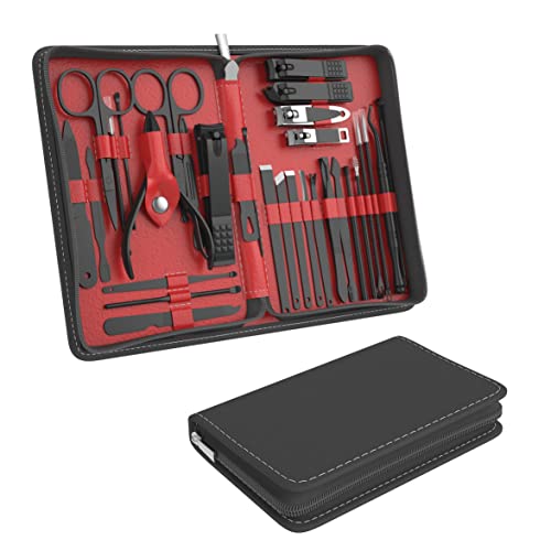 Cater Manicure Nail Clippers Kit - 31Pc Stainless Steel Nail Grooming Set with Luxurious Travel Case (Red) - color: Red