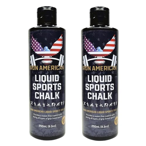IRON AMERICAN Liquid Chalk - No-Mess Long-Lasting Grip Chalk for Weightlifting, Gymnastics, Rock Climbing, and Fitness Training - Advanced Hand Chalk for Gym - size: 2-PACK (250 mL)