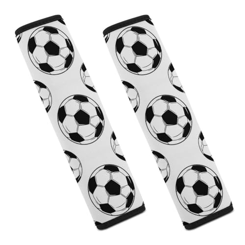 2PCS Soccer Black and White Soccer Ball Car Seat Belt Pad Breathable Shoulder Protector for Girls and Boys, Most Cars, Anti-Slip Pad - color: Pattern 595