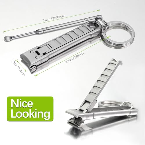 Ultra Thin Keychain Fingernail Clipper, 0.4cm Slim 20g Lightweight Foldable Nail Trimmer with Ear Pick and Integrated Nail File Set for Men, Adults Portable Daily Travel Carry - color: Set a