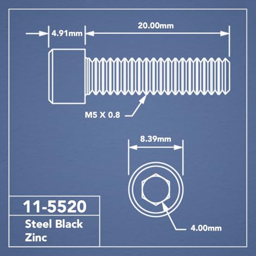 80/20 Inc., 11-5520, 20 Series, Metric M5 x 20mm Socket Head Cap Screw (SHCS) (15 Pack)