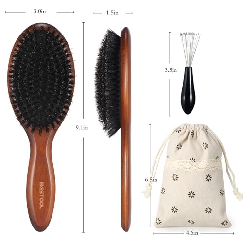 BESTOOL Hair Brush, Boar Bristle Hair Brushes for Women Men Kids, Boar Bristle Brush for Hair Smoothing, Everyday Brush Enhances Shine & Health - color: Brown