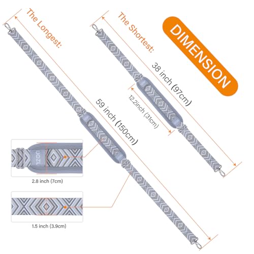 59 Inch Shoulder Straps, Soft with Ultra-Thick Fixed Shoulder Pad, Two Way Independently Adjustable Buckle Replacement Straps for Laptop Bag Messenger Bag Tool Bag Luggage,Grey Black - color: Grey Black, size: 59 inch