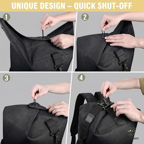 Military Tactical Backpack Large Capacity Travel Climbing Bag Duffel Bag Top Load Double Strap Canvas Backpack - color: Black